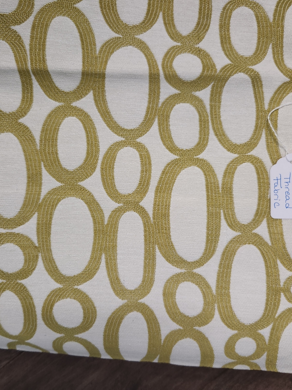 MCM Cream and Gold Green Oval Pattern Upholstery Fabric